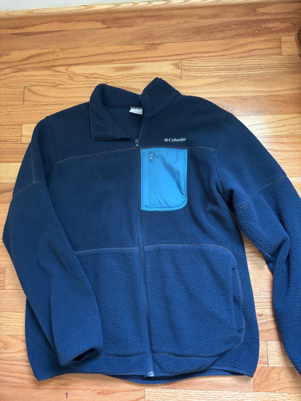 Columbia Navy Fleece Jacket with Bright Blue Chest Pocket